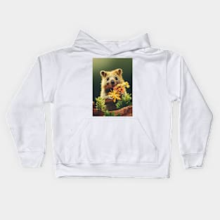 Cute quokka with Australian wild flowers Kids Hoodie